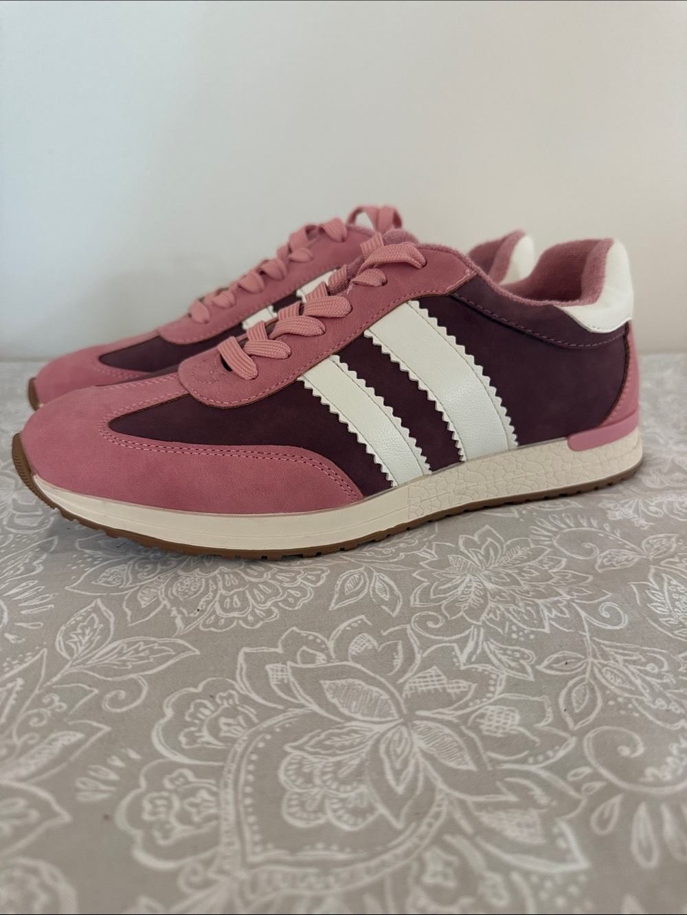 Dolce Vita Pink and Plum Retro Runner Sneakers with White Stripes